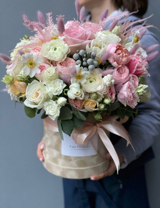 Floral marshmallow bouquet with roses, lisanthus and alstroemeria